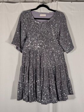 By Together Silver Sequin Babydoll Dress
